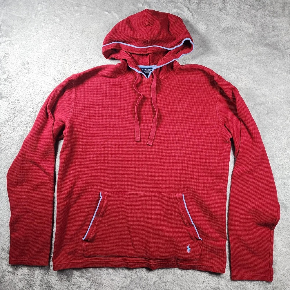 Polo Ralph Lauren Sleepwear Hoodie Mens Large‎ Red Waffle Knit Thermal Pullover